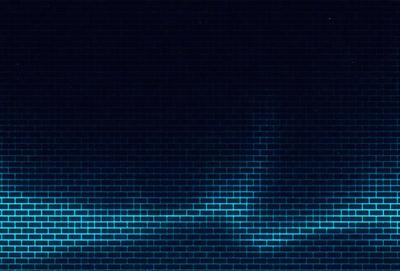 The primary subject of the image is a brick wall. The setting is a dark room with a blue hue, creating a moody atmosphere. The visual style is a digital art or illustration, as the brick wall appears to be a pattern or texture. The dominant colors are blue and black, with the blue hue giving the scene a cool and mysterious vibe.