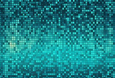 The primary subject of the image is a blue and green patterned background. The setting is a digital art or illustration, with a vibrant and colorful atmosphere. The visual style is a mix of digital art and pattern, creating a unique and eye-catching design.