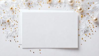 The primary subject of the image is a blank white card. The setting is a white background, and the visual style is a photo. The colors and mood of the image are predominantly white, giving it a clean and simple appearance.