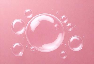 The primary subject of the image is a large, round, pink bubble with a white center. The bubble is floating on a pink background, giving the scene a vibrant and lively atmosphere. The visual style of the image is a close-up of the bubble, emphasizing its shape and texture. The colors and mood of the image are predominantly pink and white, creating a sense of warmth and playfulness.