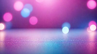 The primary subject of the image is a close-up of a blue and pink background with a blurred, colorful light effect. The setting appears to be a dark room, and the visual style is a combination of a photo and digital art. The dominant colors are blue and pink, creating a vibrant and lively atmosphere.