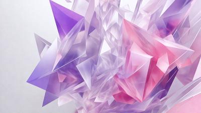 The primary subject of the image is a purple and pink geometric pattern. The setting is a white background, which provides a clean and minimalist appearance. The visual style is a combination of digital art and illustration, creating a unique and eye-catching design. The dominant colors are purple and pink, which evoke a sense of warmth and creativity.