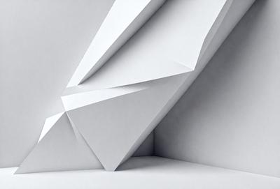 The primary subject of the image is a white, three-dimensional structure, possibly a sculpture or a piece of art. The setting is a white background, which provides a clean and minimalist appearance. The visual style is a combination of digital art and illustration, as the structure appears to be a digital creation. The colors and mood of the image are predominantly white, giving it a clean and modern feel.