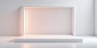 The primary subject of the image is a white wall with a blank canvas. The setting is a room with a white background. The visual style is a photo, and the colors and mood are predominantly white, giving the image a clean and minimalist appearance.