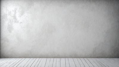 The primary subject of the image is a white wall with a large, empty space. The setting is a room with a wooden floor. The visual style is a photo, and the colors and mood are predominantly white, giving the image a clean and minimalist appearance.