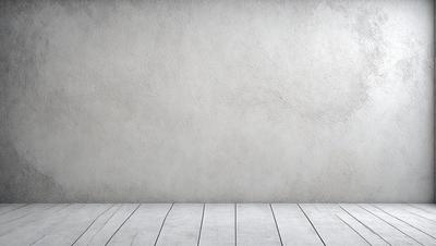 The primary subject of the image is a white wall with a large, empty space. The setting is a room with a concrete wall, and the visual style is a photo. The colors and mood of the image are predominantly white, giving it a clean and minimalist appearance.