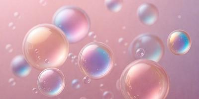 The primary subject of the image is a close-up of a pink background with numerous small, colorful bubbles floating on it. The bubbles are of various sizes and colors, creating a visually appealing and lively scene. The setting appears to be a pink surface, possibly a wall or a piece of artwork, with the bubbles floating on top of it. The visual style of the image is a combination of photo and digital art, as it captures the vibrant colors and intricate patterns