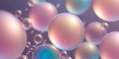 The primary subject of the image is a close-up of a group of bubbles, which are floating in a dark background. The bubbles are of various sizes and shapes, creating a visually interesting and dynamic scene. The visual style of the image is a combination of photo and digital art, as it captures the intricate details of the bubbles while also showcasing a creative and artistic touch. The colors and mood of the image are predominantly dark, with the bubbles being the main