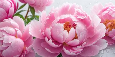 The primary subject of the image is a pink flower with a yellow center, surrounded by water droplets. The flower is the focal point of the scene, and it is set against a white background. The visual style of the image is a close-up of the flower, showcasing its details and beauty. The dominant colors in the image are pink and white, creating a soft and delicate atmosphere.