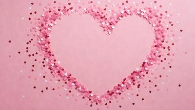 The primary subject of the image is a heart-shaped design made of pink hearts. The heart is placed on a pink background, which creates a warm and romantic atmosphere. The visual style of the image is a combination of digital art and illustration, as the hearts are arranged in a visually appealing manner. The colors and mood of the image are predominantly pink, which is often associated with love and affection.