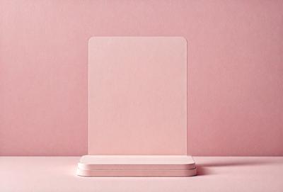 The primary subject of the image is a pink background with a white object placed on it. The setting appears to be a studio or a similar environment. The visual style is a combination of photo and digital art, creating a unique and artistic appearance. The colors and mood of the image are predominantly pink and soft, giving it a warm and inviting atmosphere.