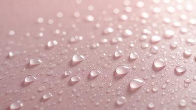 The primary subject of the image is a close-up of a wet surface, possibly a car hood or a wet table, with water droplets on it. The setting is a pink background, which adds a warm and inviting atmosphere to the scene. The visual style is a close-up, which emphasizes the details of the water droplets and the wet surface. The colors and mood of the image are predominantly pink, which creates a sense of warmth and comfort.