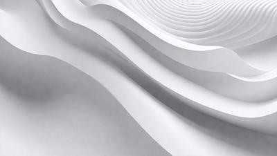 The primary subject of the image is a white, curved surface that resembles a wave or a wall. The setting is a white room, and the visual style appears to be a digital art or illustration. The dominant colors are white, and the overall atmosphere is clean and minimalistic.