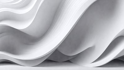 The primary subject of the image is a large, white, curved sculpture. The setting is a white background, which provides a clean and minimalist appearance. The visual style is a combination of digital art and illustration, creating a unique and artistic representation. The colors and mood of the image are predominantly white, giving it a clean and serene atmosphere.