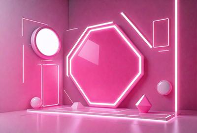The primary subject of the image is a pink wall with a mirror on it. The setting is a room with a pink background, and the visual style appears to be a combination of photo and digital art. The colors and mood of the image are predominantly pink, creating a warm and inviting atmosphere.