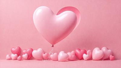 The primary subject of the image is a pink heart-shaped balloon. The setting is a pink background, which creates a warm and romantic atmosphere. The visual style is a photo, capturing the heart-shaped balloon in its natural environment. The colors and mood of the image are predominantly pink, which is associated with love and affection.