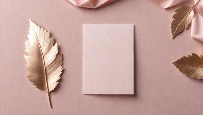The primary subject of the image is a pink card with a gold leaf on it. The card is placed on a pink surface, which creates a warm and inviting atmosphere. The visual style of the image is a close-up of the card, showcasing its details and texture. The colors and mood of the image are predominantly pink and warm, giving the impression of a thoughtful and elegant gesture.