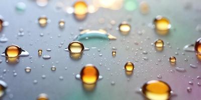 The primary subject of the image is a close-up of a wet surface, possibly a table or a counter, with a few drops of water on it. The setting appears to be indoors, with a surface that is likely made of metal. The visual style of the image is a close-up, which emphasizes the details of the water droplets. The colors in the image are predominantly shades of yellow, which gives the scene a warm and inviting atmosphere.