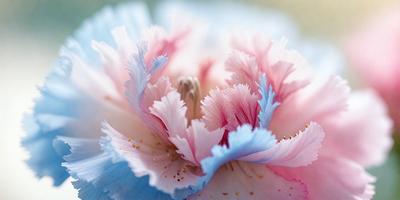 The primary subject of the image is a beautiful pink and white flower. The setting is a garden, with a blue background visible. The visual style is a close-up of the flower, showcasing its intricate details. The colors and mood of the image are vibrant and lively, with the pink and white flower being the focal point of the scene.