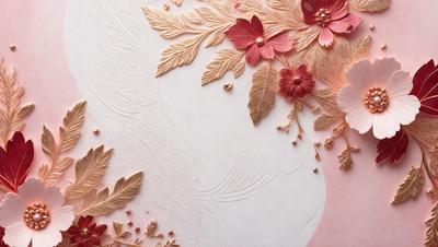The primary subject of the image is a beautifully crafted paper flower arrangement. The setting is a white background, which provides a clean and elegant backdrop for the artwork. The visual style is a combination of digital art and illustration, showcasing the intricate details of the flower petals and leaves. The colors and mood of the image are predominantly pink, which adds a touch of warmth and femininity to the scene. The paper flower arrangement is skillfully crafted, making it an eye-catching