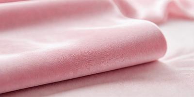 The primary subject of the image is a piece of pink fabric. The setting is a table, and the visual style is a close-up of the fabric. The colors and mood of the image are predominantly pink, creating a warm and inviting atmosphere.