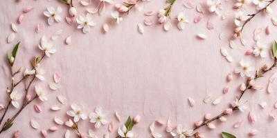 The primary subject of the image is a close-up of a pink background with a pattern of pink flowers. The setting is a pink sheet, and the visual style is a photo. The dominant colors are pink and white, creating a warm and inviting atmosphere.