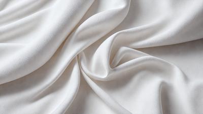 The primary subject of the image is a white sheet of fabric, which is the main object, scene, or focus of the image. The setting is a white background, which provides a clean and minimalistic environment. The visual style is a close-up of the fabric, showcasing its texture and details. The colors and mood of the image are predominantly white, giving it a clean, serene, and calming atmosphere.