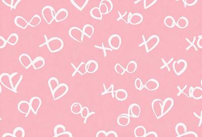 The image features a pink background with a pattern of white hearts and the letter X. The hearts are scattered throughout the background, creating a visually appealing and playful scene. The combination of the pink background and the white hearts gives the image a warm and inviting atmosphere.