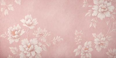 The primary subject of the image is a pink wall with a pattern of white flowers. The setting is a room with a pink background, and the visual style is a combination of a photo and a drawing. The dominant colors are pink and white, creating a warm and inviting atmosphere.