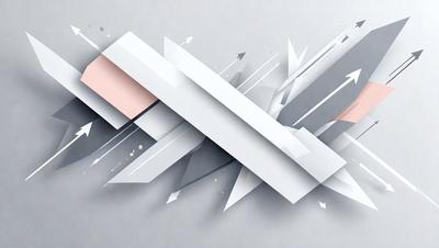 The primary subject of the image is a white and gray geometric design. The setting is a gray background, and the visual style is digital art. The dominant colors are white and gray, creating a clean and modern atmosphere.