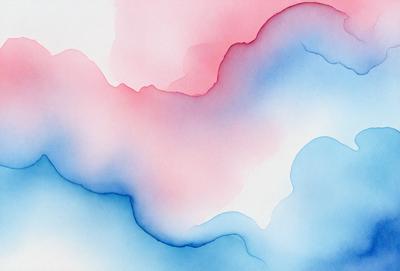 The primary subject of the image is a painting of a colorful, swirling design. The setting is a white background, which provides a clean and uncluttered appearance. The visual style is a combination of digital art and illustration, creating a vibrant and dynamic scene. The dominant colors in the painting are pink, blue, and white, which contribute to a lively and cheerful atmosphere.