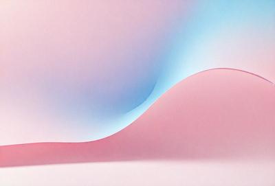 The primary subject of the image is a large, curved, and colorful wave. The wave is depicted in a pink and blue gradient, giving it a vibrant and dynamic appearance. The setting is a white background, which provides a clean and minimalist look to the image. The visual style is a combination of digital art and illustration, creating a unique and eye-catching design. The colors and mood of the image are energetic and lively, evoking a sense of movement and excitement.