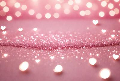 The primary subject of the image is a close-up of a pink surface with a pattern of hearts. The setting is a pink background, and the visual style appears to be a photo. The dominant colors are pink and white, creating a warm and romantic atmosphere.