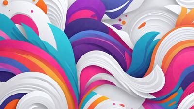 The primary subject of the image is a colorful, abstract artwork featuring a mix of colors and patterns. The setting is a white background, which provides a clean and minimalist appearance. The visual style is a combination of digital art and illustration, creating a vibrant and dynamic piece of art. The dominant colors in the artwork are a mix of pink, blue, and orange, giving the piece a lively and energetic atmosphere.