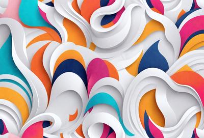 The primary subject of the image is a colorful, abstract design made up of various shapes and patterns. The design is composed of different colors, including blue, orange, and yellow, creating a vibrant and lively atmosphere. The setting is a white background, which contrasts with the colorful design, making it the focal point of the image. The visual style is a combination of digital art and illustration, showcasing the artist's creativity and skill in creating a visually appealing and unique piece of art.