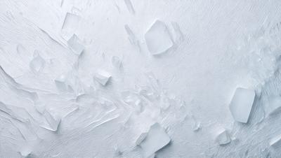 The primary subject of the image is a white surface with a pattern of ice-like shapes or frosty formations. The setting appears to be a white background, possibly a wall or a canvas. The visual style of the image is a combination of photo and digital art, creating a unique and intriguing appearance. The colors and mood of the image are predominantly white, with a touch of blue, giving it a cool and serene atmosphere.