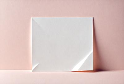 The primary subject of the image is a white envelope with a card inside. The envelope is sitting on a pink surface, which adds a touch of color to the scene. The visual style of the image is a photo, capturing the details of the envelope and card. The colors and mood of the image are predominantly white and pink, creating a sense of warmth and simplicity.