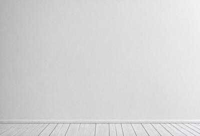 The primary subject of the image is a white wall with a wooden floor. The setting is a room with a white wall, and the visual style is a photo. The colors and mood of the image are predominantly white, creating a clean and minimalist atmosphere.
