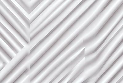 The primary subject of the image is a white wall with a pattern of white and gray stripes. The setting is a room with a white background, and the visual style appears to be a photo. The dominant colors are white and gray, creating a clean and minimalist atmosphere.