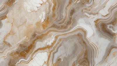 The primary subject of the image is a marble wall with a unique and intricate pattern. The setting is a room with a marble floor, and the visual style is a close-up of the marble wall. The colors and mood of the image are predominantly earthy tones, giving the space a warm and natural ambiance.