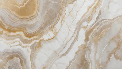 The primary subject of the image is a marble countertop with a white and brown color scheme. The setting is a kitchen, and the visual style is a close-up of the marble countertop. The colors and mood of the image are warm and inviting, with the marble countertop adding a touch of elegance and sophistication to the space.
