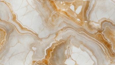 The primary subject of the image is a marble-like surface with a pattern of white and orange. The setting is a close-up of the marble, showcasing its intricate texture and design. The visual style is a realistic representation of the marble, capturing its natural beauty. The colors and mood of the image are predominantly white and orange, creating a warm and inviting atmosphere.