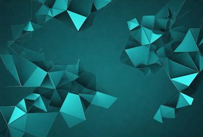The primary subject of the image is a blue background with a pattern of geometric shapes, including triangles and squares. The setting is a dark blue background, which contrasts with the bright blue geometric shapes. The visual style is a combination of digital art and illustration, creating a unique and eye-catching design. The dominant colors are blue and white, with the geometric shapes adding a sense of depth and complexity to the overall atmosphere.