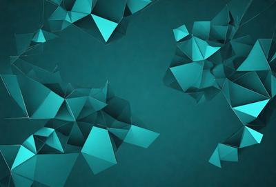 The primary subject of the image is a blue background with a pattern of geometric shapes, including triangles and squares. The setting is a dark blue background, which contrasts with the bright blue geometric shapes. The visual style is a combination of digital art and illustration, creating a unique and eye-catching design. The dominant colors are blue and white, with the geometric shapes adding a sense of depth and complexity to the overall atmosphere.