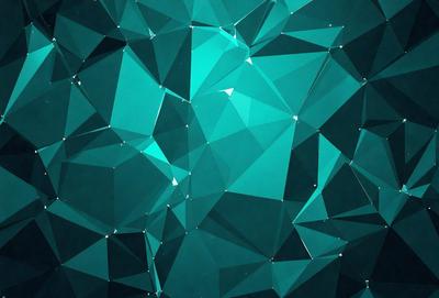 The primary subject of the image is a blue and green geometric pattern. The setting is a dark blue background, which contrasts with the bright blue and green shapes. The visual style is a combination of digital art and illustration, creating a unique and intricate design. The colors and mood of the image are vibrant and lively, with the blue and green hues evoking a sense of calmness and tranquility.