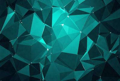 The primary subject of the image is a blue and green geometric pattern. The setting is a dark blue background, which contrasts with the bright blue and green shapes. The visual style is a combination of digital art and illustration, creating a unique and intricate design. The colors and mood of the image are vibrant and lively, with the blue and green hues evoking a sense of calmness and tranquility.
