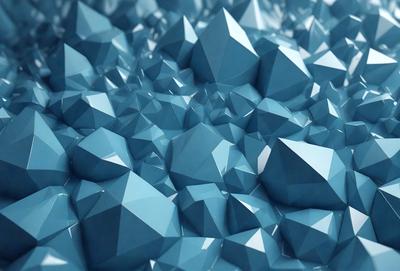 The primary subject of the image is a blue geometric pattern, which is the main focus of the image. The setting is a blue background, and the visual style is digital art. The dominant colors are blue and white, creating a calm and soothing atmosphere.