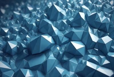The primary subject of the image is a blue, geometric pattern. The setting is a blue background, and the visual style appears to be a digital art or illustration. The dominant colors are blue and white, creating a calm and soothing atmosphere.