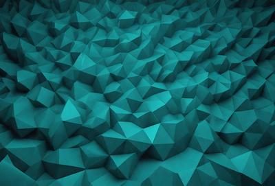 The primary subject of the image is a blue, geometric pattern. The setting is a blue background, and the visual style appears to be a digital art or illustration. The dominant colors are blue and green, creating a calm and soothing atmosphere.