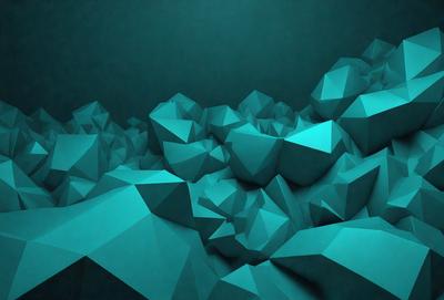 The primary subject of the image is a large, three-dimensional structure made of blue and white geometric shapes. The setting is a dark, blue background that contrasts with the bright colors of the structure. The visual style is a combination of digital art and illustration, creating a unique and intricate design. The colors and mood of the image are predominantly blue and white, giving it a calm and serene atmosphere.